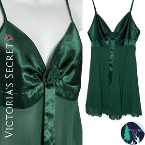 Victorias Secret Lingerie Babydoll Womens Small Green Satin Chiffon Vintage 90s